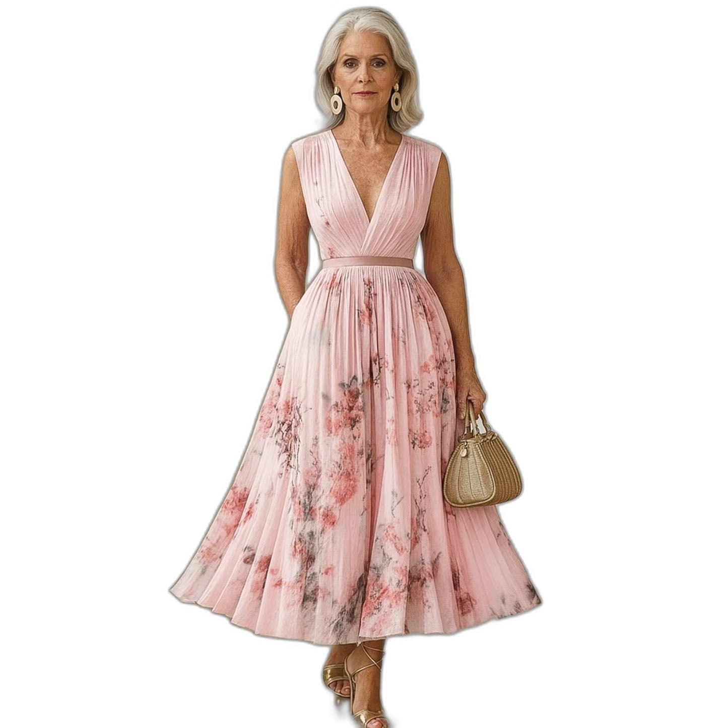 Elegant Floral Maxi Dress for Women with V Neck Sleeveless Tiered Belted Flowing Formal Wedding Guest Style