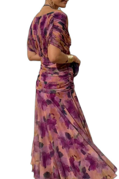 Elegant Floral Midi Dress for Women with Off Shoulder Long Sleeve Bodycon Wrap Cocktail Style