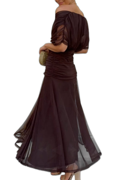 Elegant Floral Midi Dress for Women with Off Shoulder Long Sleeve Bodycon Wrap Cocktail Style