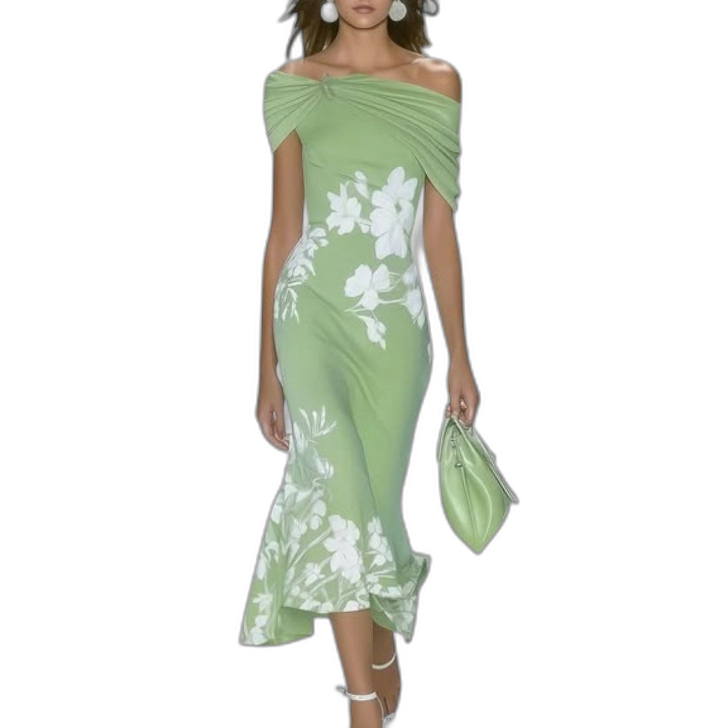 Elegant Floral Midi Dress for Women with Off Shoulder Short Sleeve Bodycon Cocktail Style