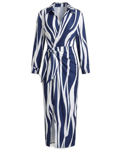 Elegant Floral Midi Dress for Women with V Neck Long Sleeve Wrap Ruched Belted Cocktail Style