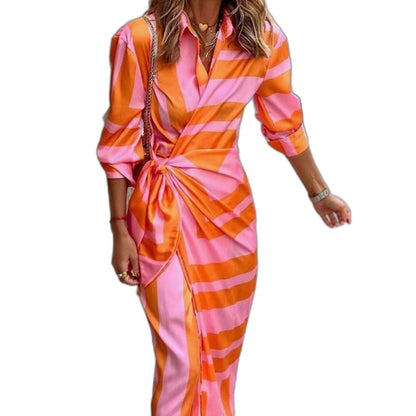 Elegant Floral Midi Dress for Women with V Neck Long Sleeve Wrap Ruched Belted Cocktail Style