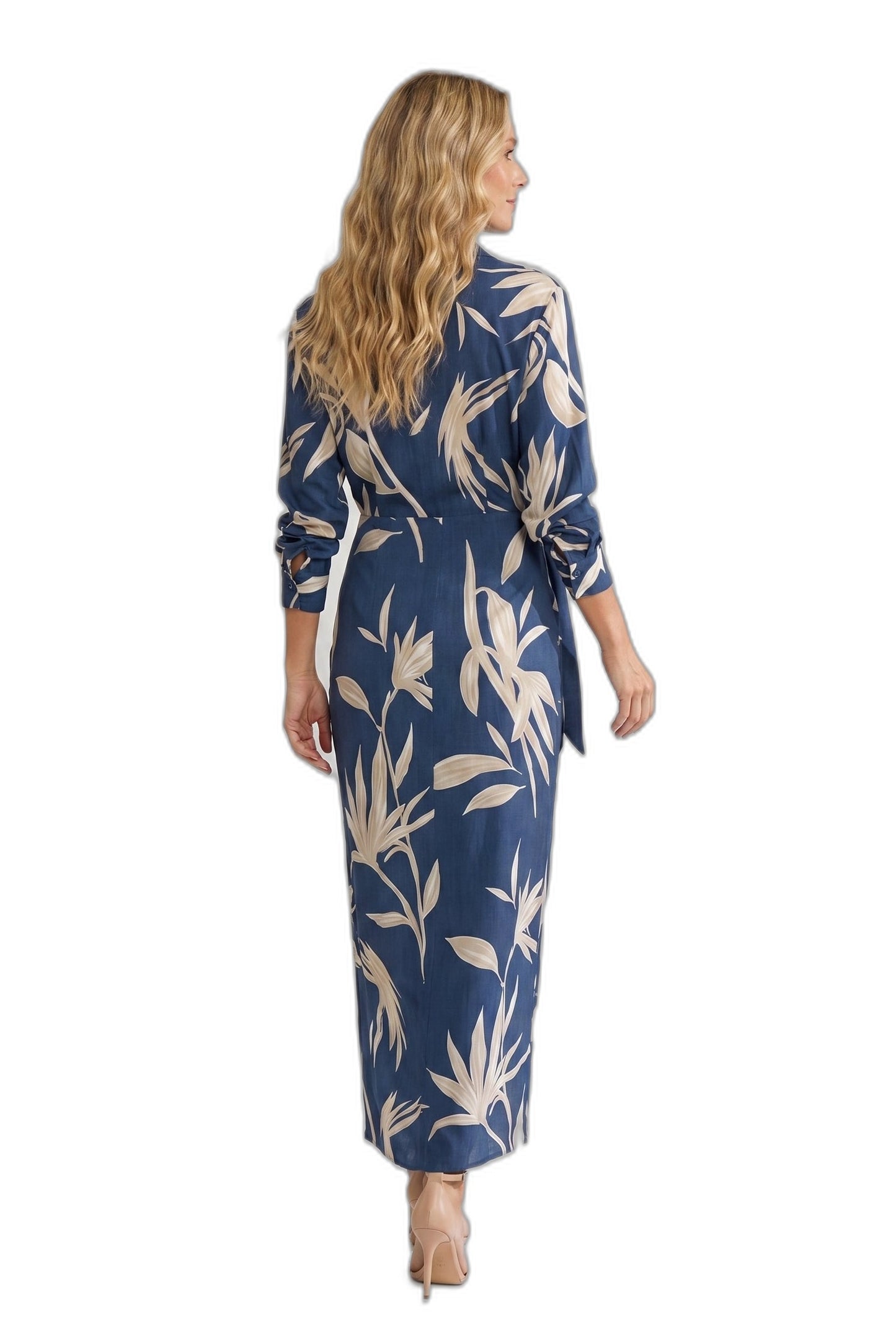 Elegant Floral Midi Dress for Women with V Neck Long Sleeve Wrap Ruched Belted Cocktail Style