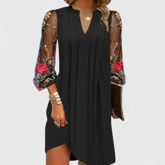 Elegant Floral Mini Dress for Women with V Neck Long Sleeve Flowing Party Style