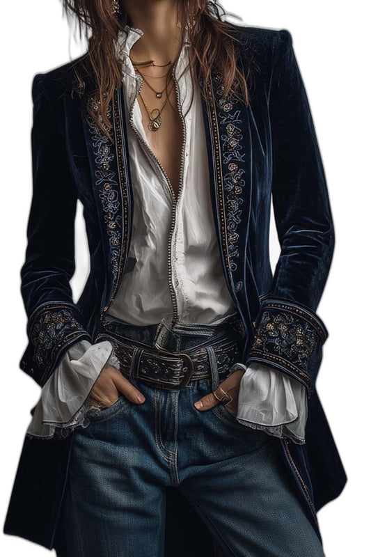 Elegant Geometric Blazer for Women with Collared Long Sleeve Button Front Cocktail Style