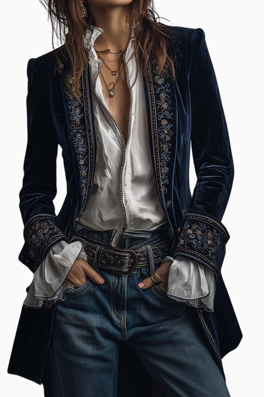 Elegant Geometric Blazer for Women with Collared Long Sleeve Button Front Cocktail Style