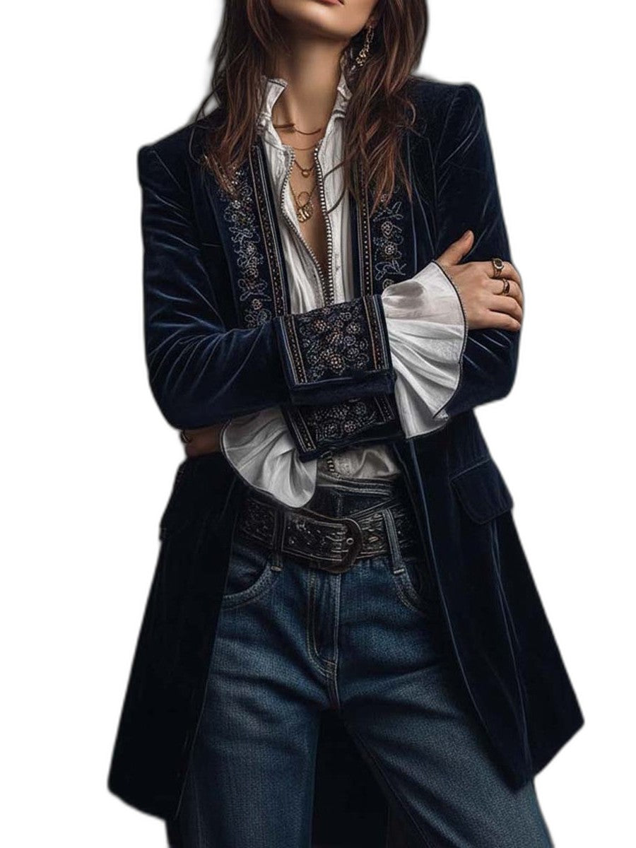 Elegant Geometric Blazer for Women with Collared Long Sleeve Button Front Cocktail Style