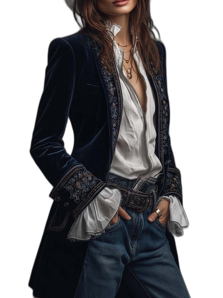 Elegant Geometric Blazer for Women with Collared Long Sleeve Button Front Cocktail Style