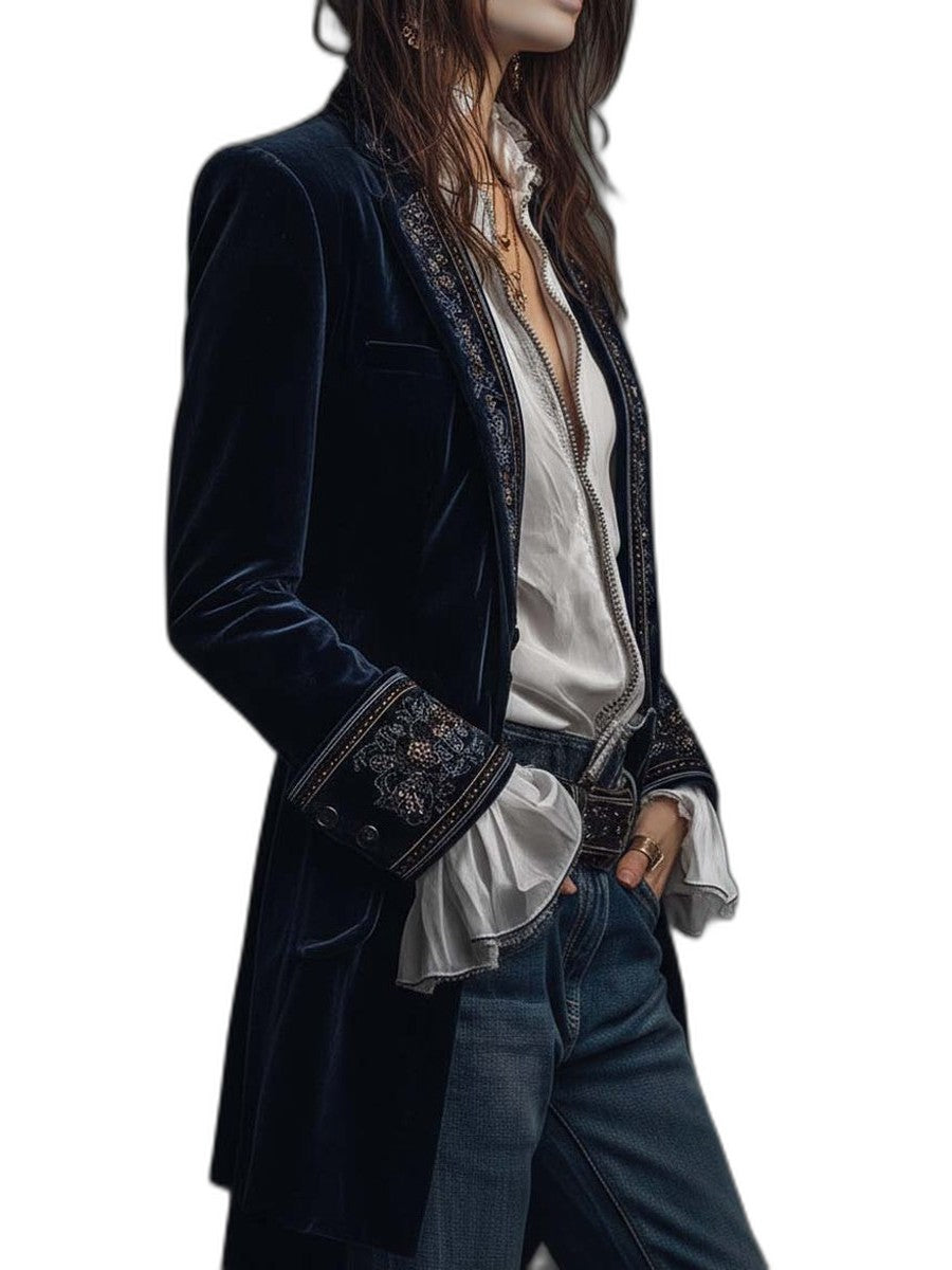 Elegant Geometric Blazer for Women with Collared Long Sleeve Button Front Cocktail Style