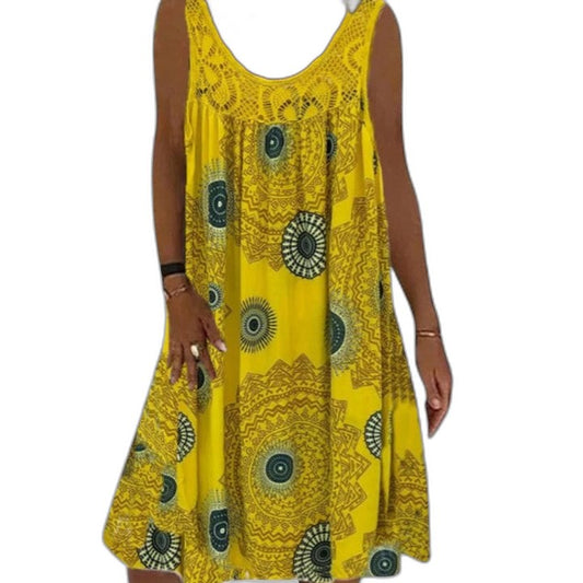 Elegant Geometric Mini Dress for Women with V Neck Sleeveless Flowing Vacation Style