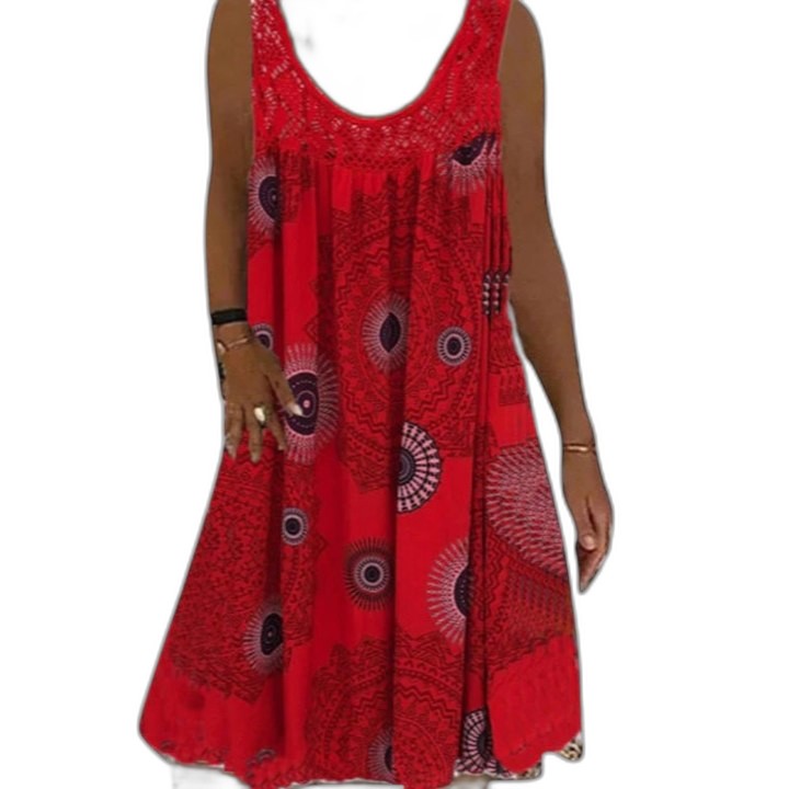 Elegant Geometric Mini Dress for Women with V Neck Sleeveless Flowing Vacation Style