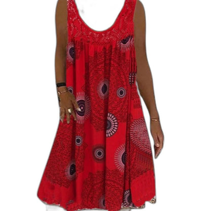 Elegant Geometric Mini Dress for Women with V Neck Sleeveless Flowing Vacation Style