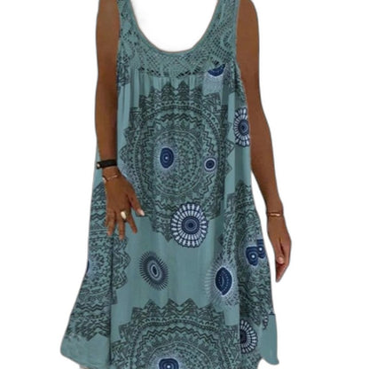 Elegant Geometric Mini Dress for Women with V Neck Sleeveless Flowing Vacation Style