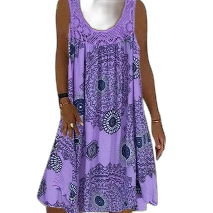 Elegant Geometric Mini Dress for Women with V Neck Sleeveless Flowing Vacation Style
