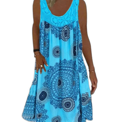 Elegant Geometric Mini Dress for Women with V Neck Sleeveless Flowing Vacation Style
