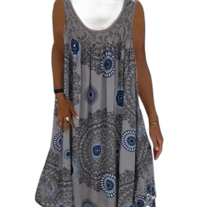 Elegant Geometric Mini Dress for Women with V Neck Sleeveless Flowing Vacation Style