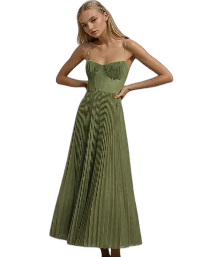 Elegant Green Midi Dress for Women with Strapless A Line Tiered Cocktail Style