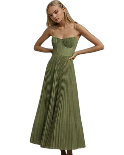 Elegant Green Midi Dress for Women with Strapless A Line Tiered Cocktail Style