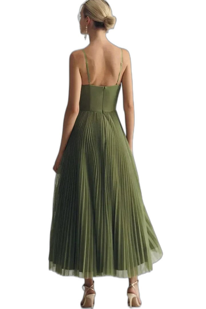 Elegant Green Midi Dress for Women with Strapless A Line Tiered Cocktail Style