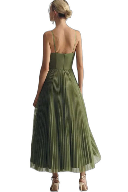 Elegant Green Midi Dress for Women with Strapless A Line Tiered Cocktail Style