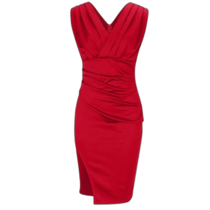 Elegant Green Satin Midi Dress for Women with V Neck Sleeveless Bodycon Wrap Cocktail Style