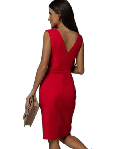 Elegant Green Satin Midi Dress for Women with V Neck Sleeveless Bodycon Wrap Cocktail Style