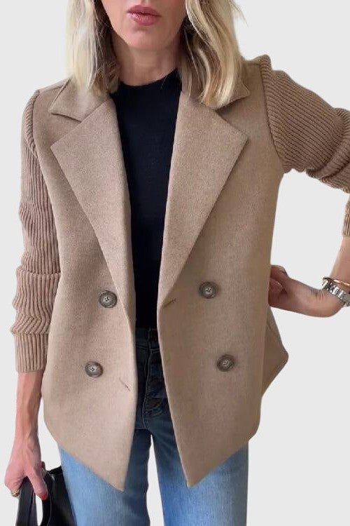 Elegant Knit Blazer for Women with Collared Long Sleeve Button Front Office Style