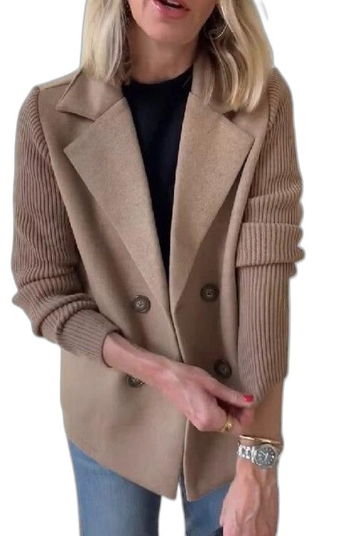 Elegant Knit Blazer for Women with Collared Long Sleeve Button Front Office Style
