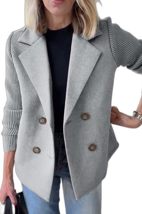 Elegant Knit Blazer for Women with Collared Long Sleeve Button Front Office Style