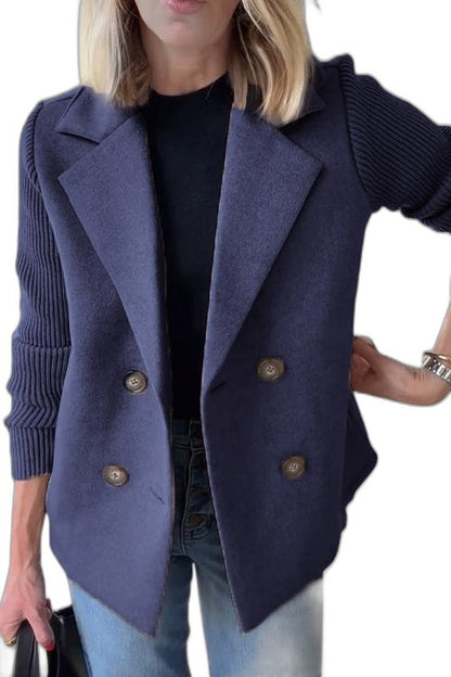 Elegant Knit Blazer for Women with Collared Long Sleeve Button Front Office Style