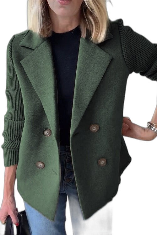 Elegant Knit Blazer for Women with Collared Long Sleeve Button Front Office Style