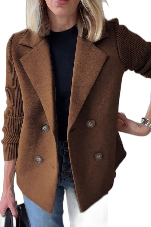 Elegant Knit Blazer for Women with Collared Long Sleeve Button Front Office Style