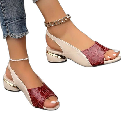 Elegant Leather Sandals for Women with Block Heel Ankle Strap Open Toe Cocktail Style
