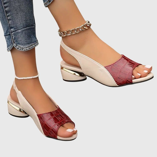 Elegant Leather Sandals for Women with Block Heel Ankle Strap Open Toe Cocktail Style