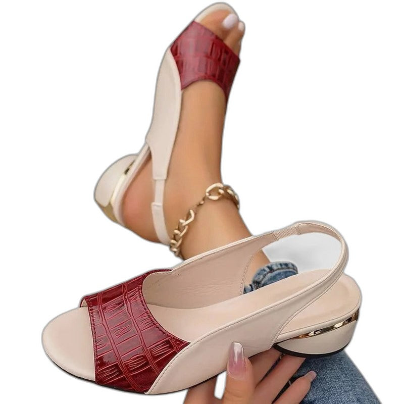 Elegant Leather Sandals for Women with Block Heel Ankle Strap Open Toe Cocktail Style