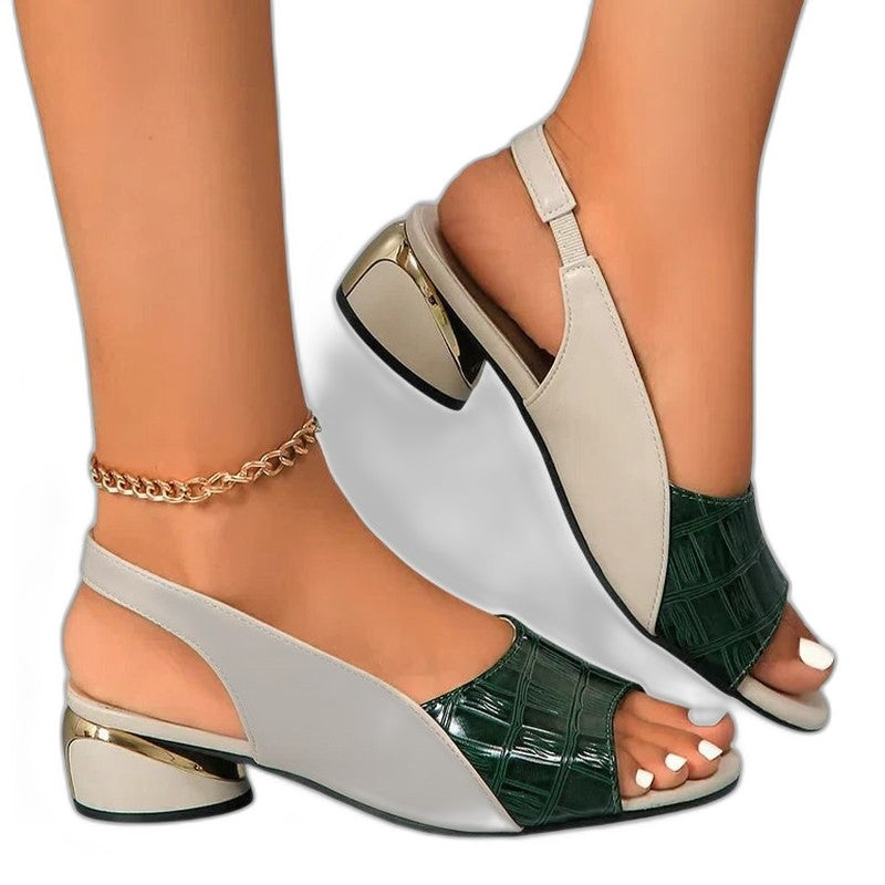 Elegant Leather Sandals for Women with Block Heel Ankle Strap Open Toe Cocktail Style