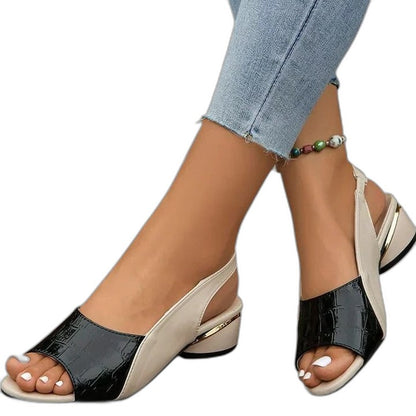 Elegant Leather Sandals for Women with Block Heel Ankle Strap Slingback Open Toe Cocktail Style