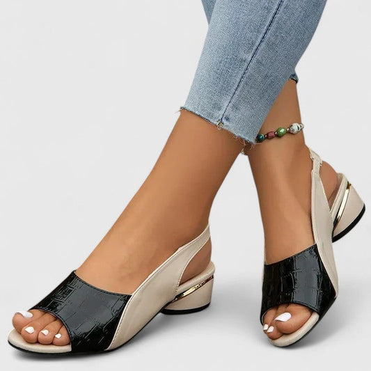 Elegant Leather Sandals for Women with Block Heel Ankle Strap Slingback Open Toe Cocktail Style