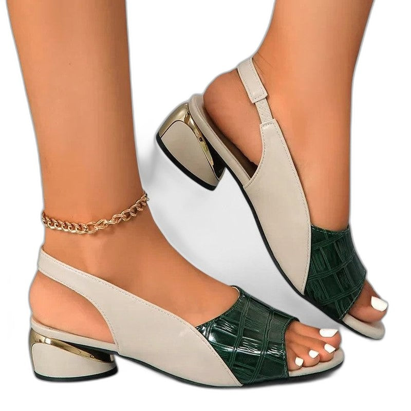 Elegant Leather Sandals for Women with Block Heel Ankle Strap Slingback Open Toe Cocktail Style