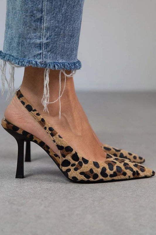 Elegant Leopard Heels for Women with Kitten Heel Slingback Pointed Toe Cocktail Style