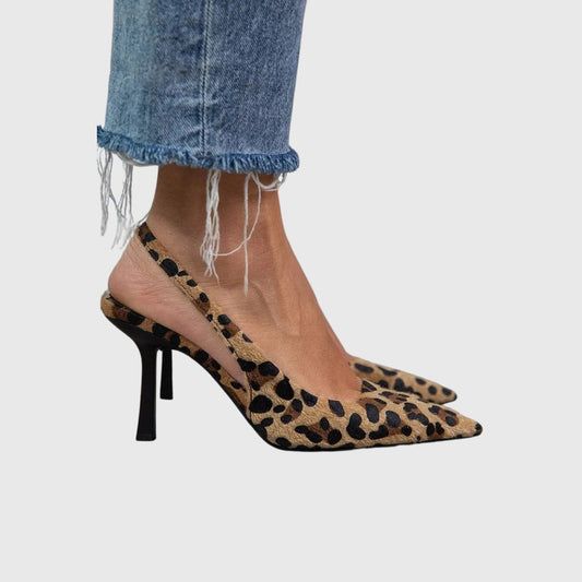 Elegant Leopard Heels for Women with Kitten Heel Slingback Pointed Toe Cocktail Style