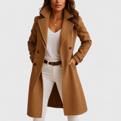 Elegant Wool Coat for Women with Notched Lapel Long Sleeve Double Breasted Tailored Style
