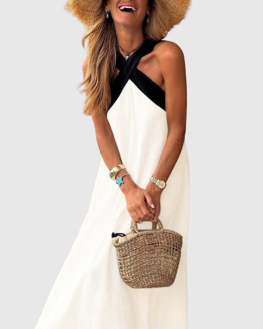 Elegant Maxi Dress for Women with Halter Sleeveless Flowing Vacation Style