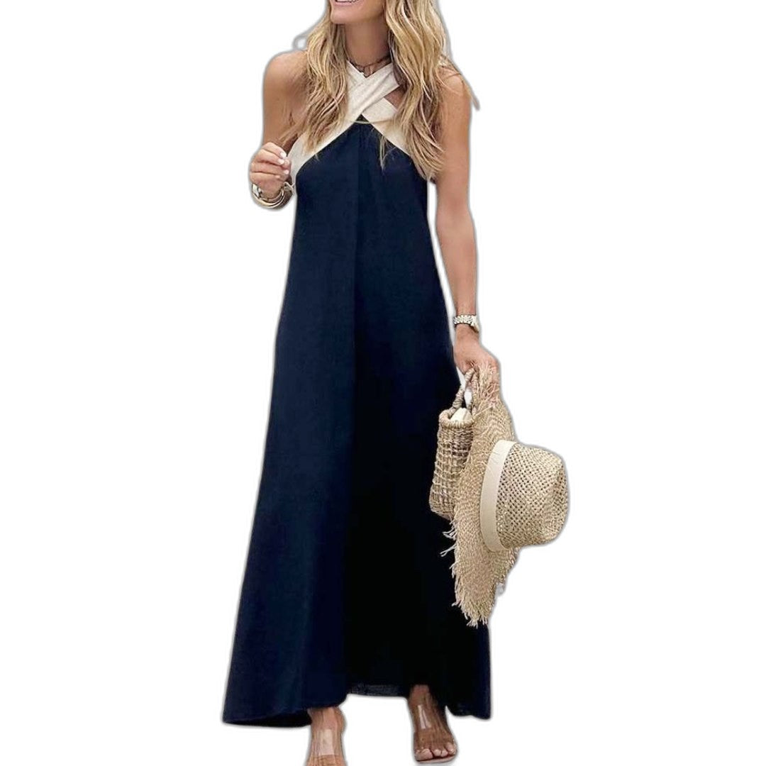 Elegant Maxi Dress for Women with Halter Sleeveless Flowing Vacation Style