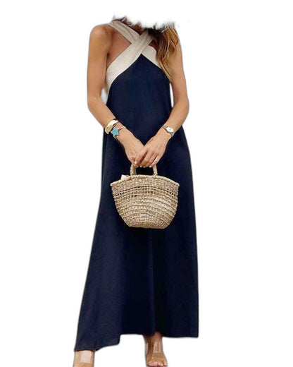 Elegant Maxi Dress for Women with Halter Sleeveless Flowing Vacation Style