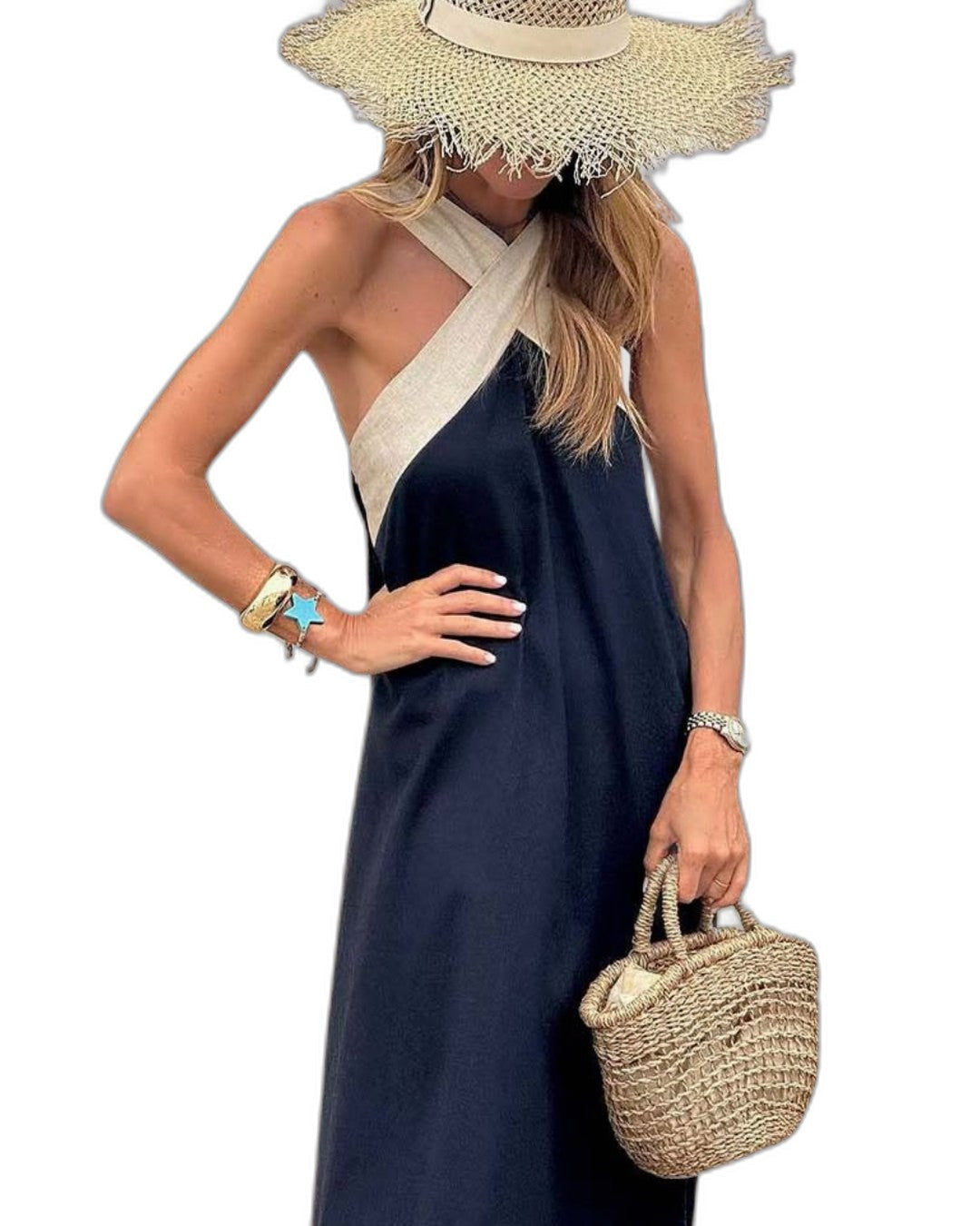Elegant Maxi Dress for Women with Halter Sleeveless Flowing Vacation Style