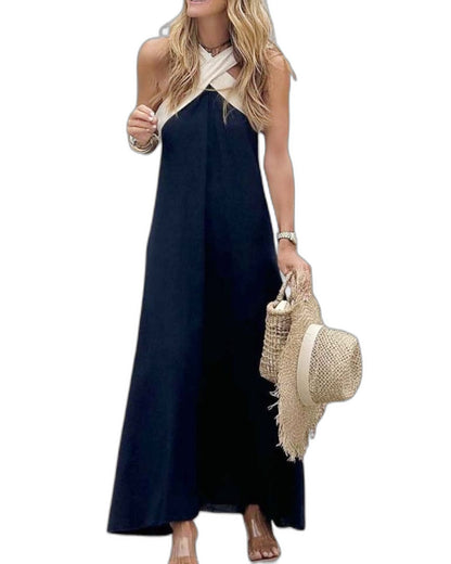 Elegant Maxi Dress for Women with Halter Sleeveless Flowing Vacation Style