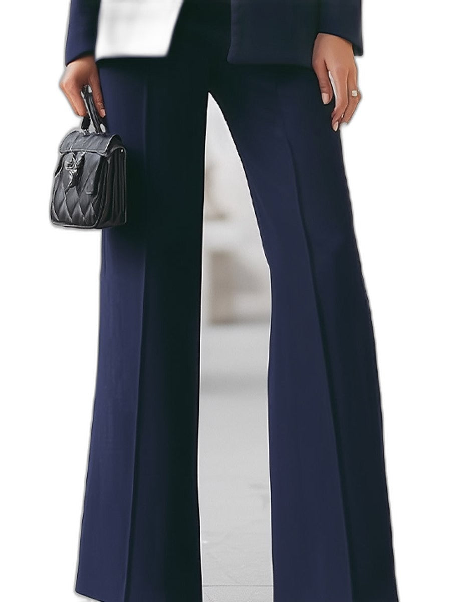 Elegant Navy Two Piece Set for Women with Button Front Wide Leg Formal Style