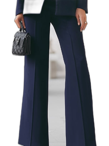 Elegant Navy Two Piece Set for Women with Button Front Wide Leg Formal Style