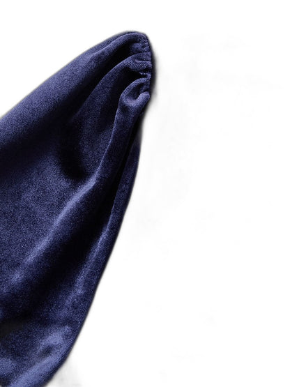 Elegant Navy Velvet Midi Dress for Women with High Neck Long Sleeve Fit And Flare Formal Style